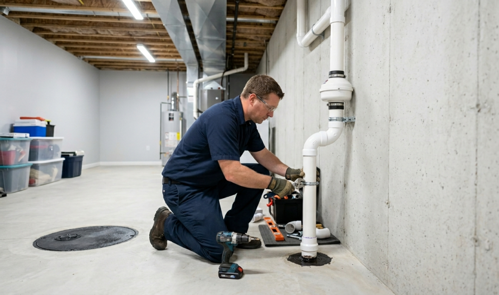 radon mitigation columbus technician installing system